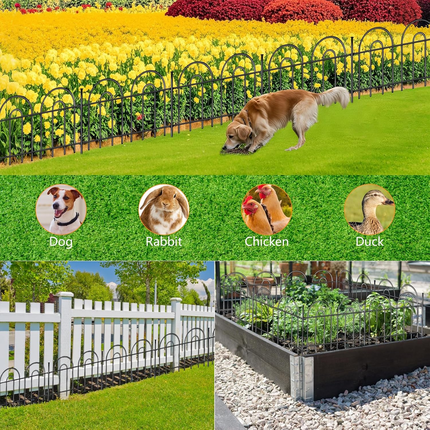 45ft X 13in Animal Barrier Fence, 32 Panels No Dig Fence for Dogs Rabbit, Anti Digging Defense Barrier Garden Edging Border, Rustproof Metal Arched Decorative Garden Fencing for Outdoor, Yard, Lawn-VerdiqueGarden