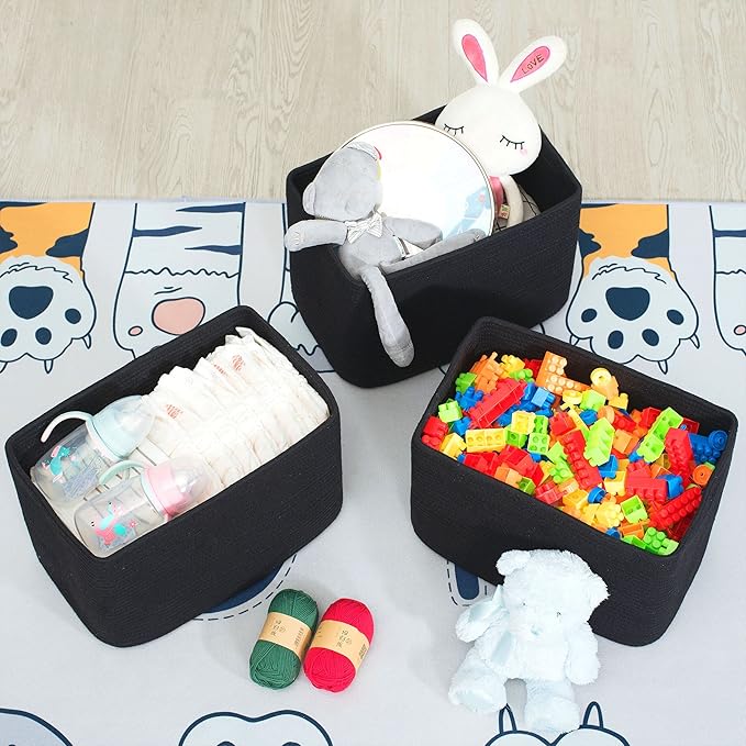 MINTWOOD Design Storage Basket for Shelves, Decorative Baskets for Organizing, Book Basket, Storage Cube Bin Box, Woven Closet Organizer, Pantry Closet and Shoe Basket, Full Black-VerdiqueGarden