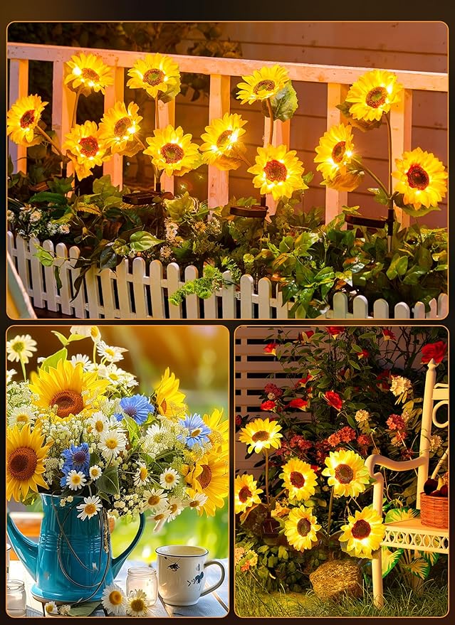 Brightown Outdoor Solar Garden Lights - 4 Pack LED Solar Flower Lights with Larger & More Realistic Sunflowers, Bigger Solar Panel, Waterproof Solar Lights for Outside Yard Patio Garden Decorations-VerdiqueGarden