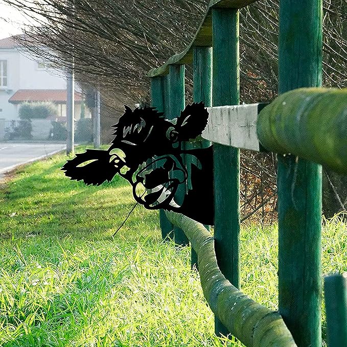 Peeping Cow Metal Art Farm Garden Decor Garden Fence Decoration Outdoor Decoration for Farmhouse,Yard,Lawn-VerdiqueGarden