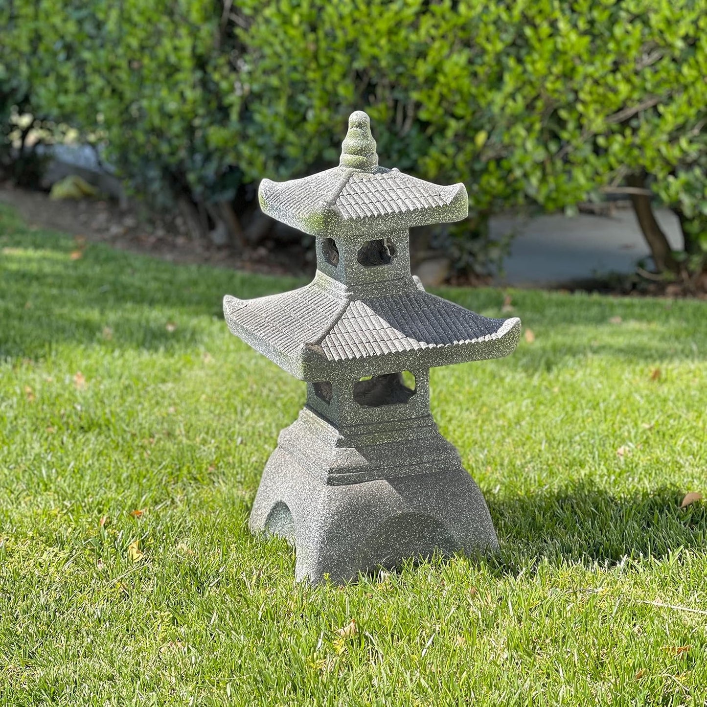 Galt International 2 Tier Pagoda Garden Statue LED Solar Powered Light 26" Tall Outdoor Zen Garden Lantern Landscape Lawn Asian Pagoda Stupa Decor Grey Resin-VerdiqueGarden