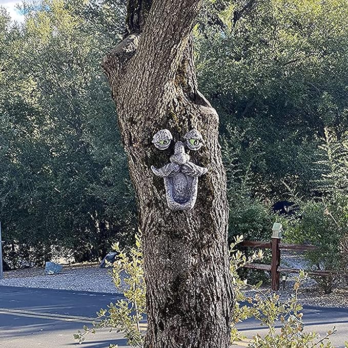 Tree Face Bird Feeder,Tree Faces Decor Outdoor,Old Man with Glowing Eyes in Dark,Wild Bird Feeder,Tree Yard Art Sculpture,Whimsical Garden Spring Decor-VerdiqueGarden