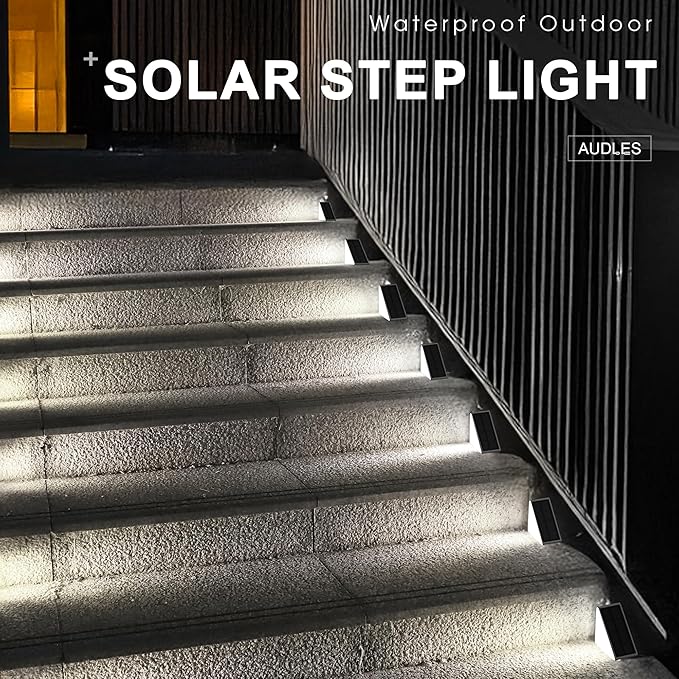 LED Solar Step Lights Waterproof Outdoor Stair Lights, Solar Deck Lights Outdoor Decor IP67 Solar Lights for Yard, Patio, Garden, Walkways, Front Door, Pathway, Driveway (8)-VerdiqueGarden