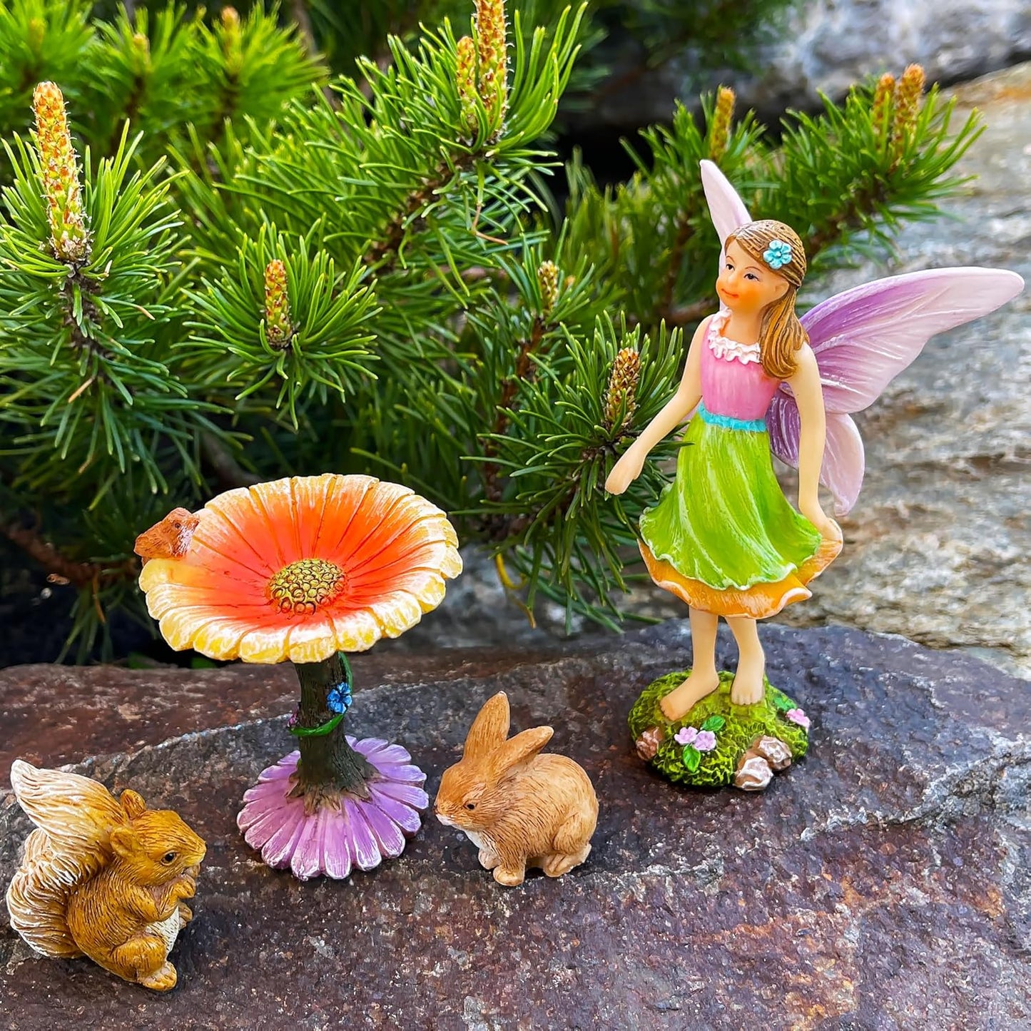 Mood Lab Fairy Garden Kit - Miniature Figurines & Accessories - Flower Set of 4 pcs - for Outdoor or House Decor-VerdiqueGarden