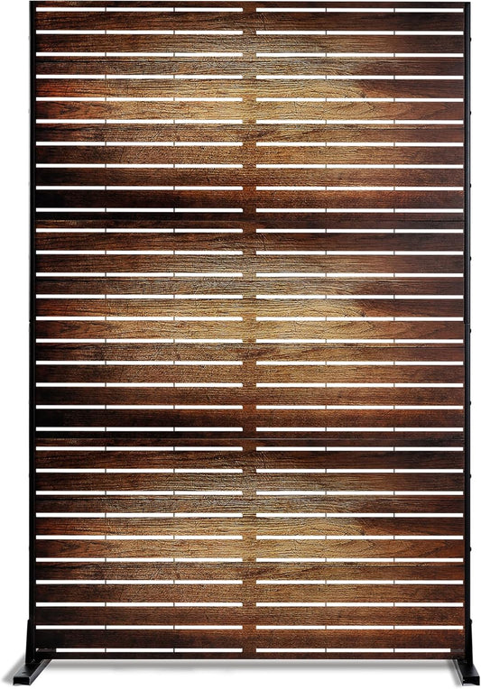 Metal Privacy Screen Outdoor Freestanding Privacy Wall Panels and Decorative Patio Dividers,Crafted from Steel with Sun-Proof Design,Ideal for Patio,Garden,72" H×47" L（Wooden&Vintage-3 Panels-VerdiqueGarden