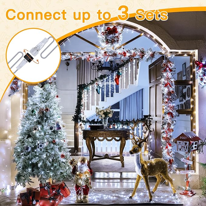 Ollny Outdoor String Lights 200LED 60FT, Cool White Connectable Plug in Fairy Light, 8 Modes Waterproof Timer Christmas Lights for Indoor Outside Bedroom House Party Wedding-VerdiqueGarden