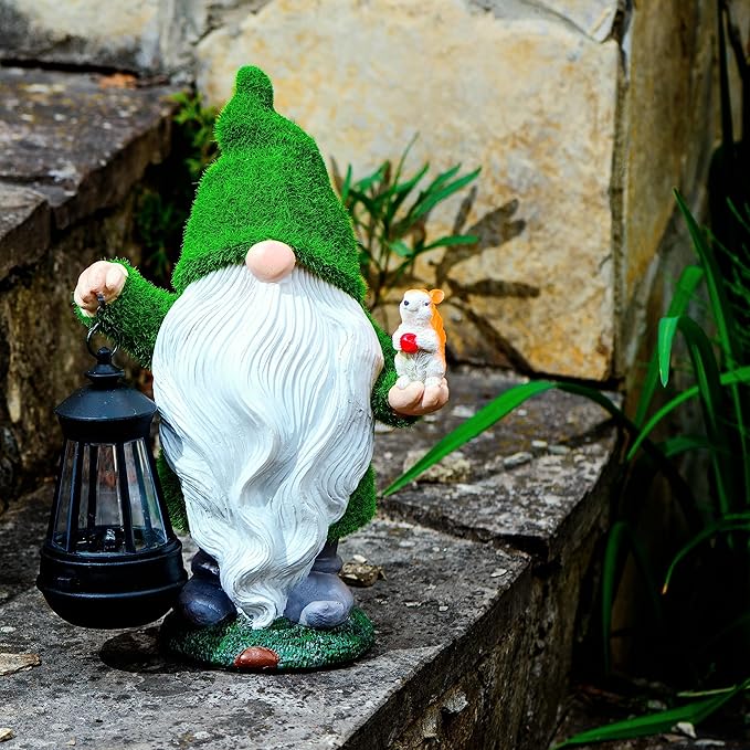 Garden Gnome with Squirrel 11.8, Gnomes with Solar Lantern, Garden Statues Outdoor Clearance, Garden Gnomes Outdoor Funny for Patio Decor, Fall Gnomes-VerdiqueGarden