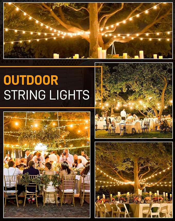 Outdoor String Lights, 200FT Patio Lights with 100 Shatterproof ST38 Globe Bulbs(4 Spare), Waterproof Connectable Dimmable LED Hanging String Lights for Outside Backyard Porch Balcony(100FT x 2)-VerdiqueGarden
