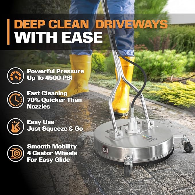 EDOU Dual 24" Pressure Washer Surface Cleaner - Surface Cleaner with Wheels - Heavy Duty Composite, 4,500 PSI Max Working Pressure - Includes 3/8 Inch Quick Connector Kit and Teflon Tape-VerdiqueGarden