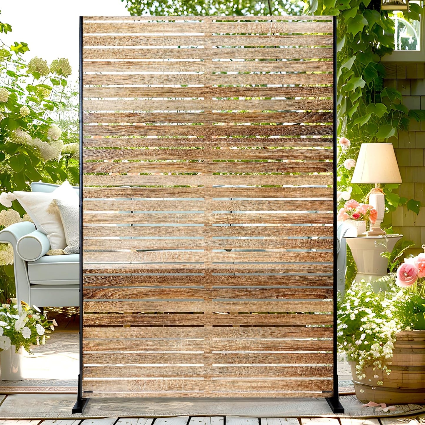 72" H×47" W Metal Outdoor Privacy Screen Freestanding, Outdoor Privacy Screens and Panels for Patio Lawn Deck, Decorative Fence(Consists of 3 Panels)-VerdiqueGarden