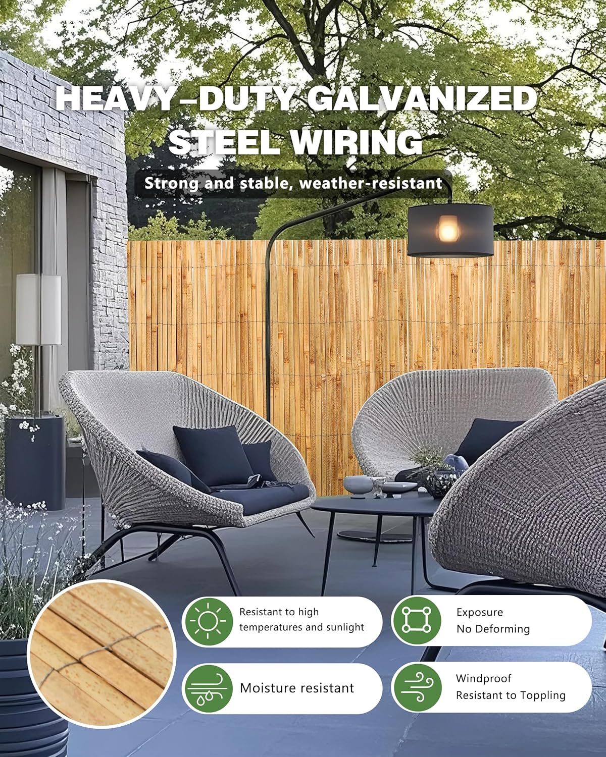 6.5ft x 13ft Bamboo Slat Screening Roll, Natural Bamboo Privacy Fence Panels for Outdoor Garden, Patio, Yard, Balcony, Privacy Screen Divider-VerdiqueGarden