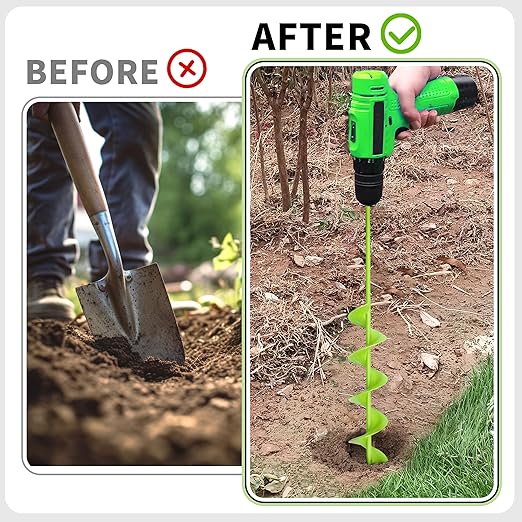 TCBWFY 3x24 Inch Auger Drill Bit for Planting,Easy Planter Garden Auger for Bulbs, Bedding Plants & Post Holes - Compatible with 3/8" Hex Drive-VerdiqueGarden