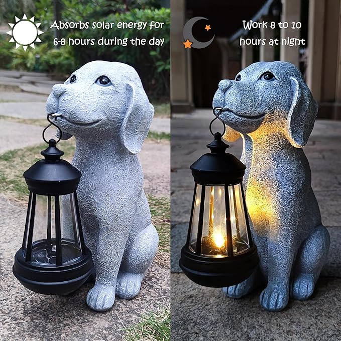Solar Dog Outdoor Garden Statue with LED Light,Dog Solar Lights Lantern Outside Decorations for Yard, Lawn Decor Statue for Patio, Balcony, Yard Ornament,Unique Dog Gifts for Mom-VerdiqueGarden