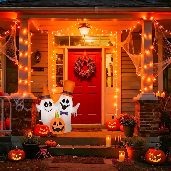 JMEXSUSS Connectable 33ft Halloween Lights Indoor, 100 LED Clear Wire Orange Lights for Halloween, 8 Modes Outdoor Orange Christmas String Light Plug in for Christmas Tree Party Decoration-VerdiqueGarden