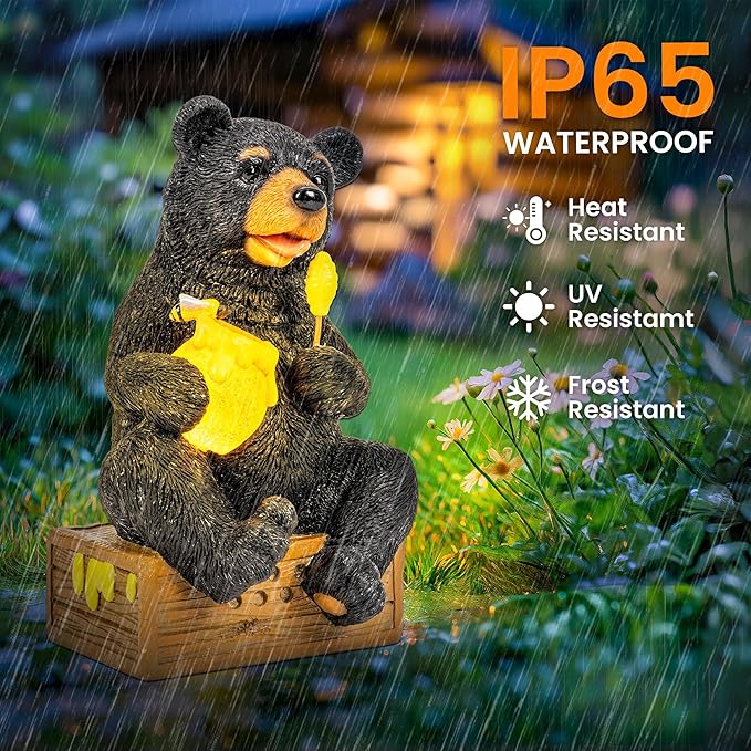 GIGALUMI Solar Garden Statues Outdoor Gifts for Women, Mom, Grandma, Cute Bear Figurine Christmas Housewarming Birthday Gifts, Garden Statues Decoration for Outside Yard, Patio, Balcony, Lawn, Pond-VerdiqueGarden