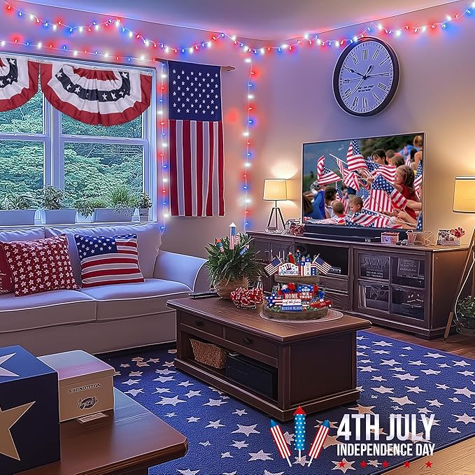 JMEXSUSS Red White & Blue Lights Clear Wire, 66 Ft 200 LED 4th of July Decorations String Lights Plug in, Christmas Lights for Independence Day Celebration Party Memorial Day Patriotic Holidays Decor-VerdiqueGarden