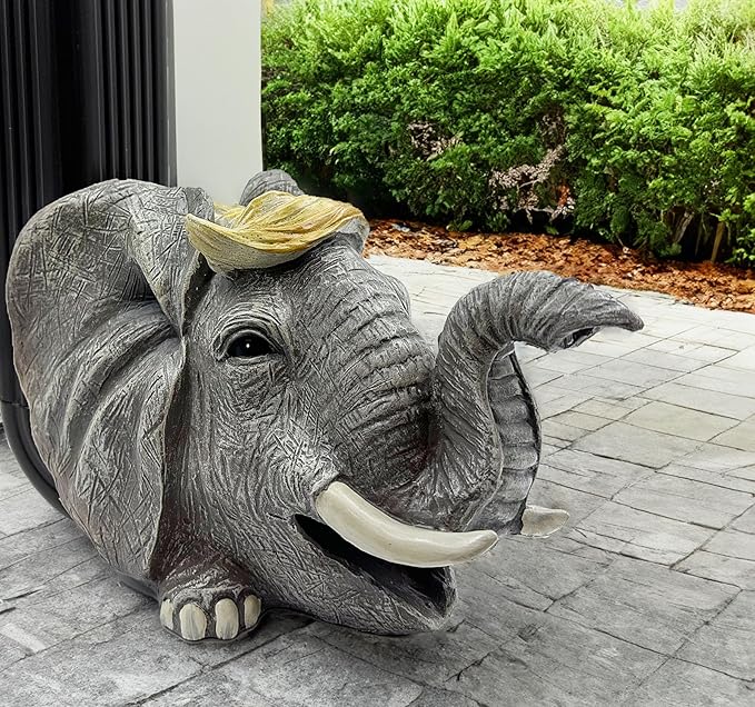 Teaeeno Elephant Decor Statue Gutter Downspout Extension Decorative,Animal Statue Outdoor Decor,3"×4" Rain Gutter Downspout Splash Block,Garden Splash Block Outdoor Sculpture,Rain Downspout Diverter-VerdiqueGarden