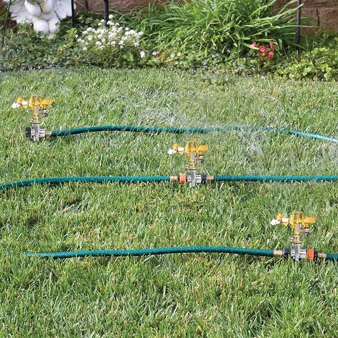 Hourleey 2 Pack Impact Lawn Sprinklers for Yard, Heavy Duty Water Sprinkler Head with Aluminum Alloy Spike Base, Adjustable Pulsating Sprinkler for Large Area Lawn Patio Garden-VerdiqueGarden