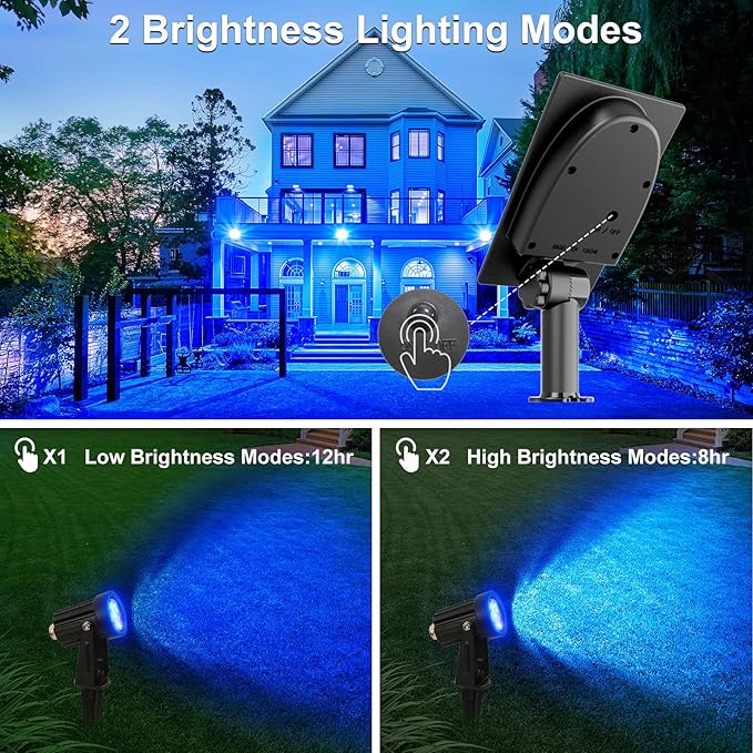 Blue Solar Spot Lights Outdoor,2 Pack Solar Landscape Spotlights IP65 Waterproof 9.8ft Cable, Auto On/Off Outdoor Wall Lights for Garden Yard Driveway Porch Walkway Pool (1-in-1)-VerdiqueGarden