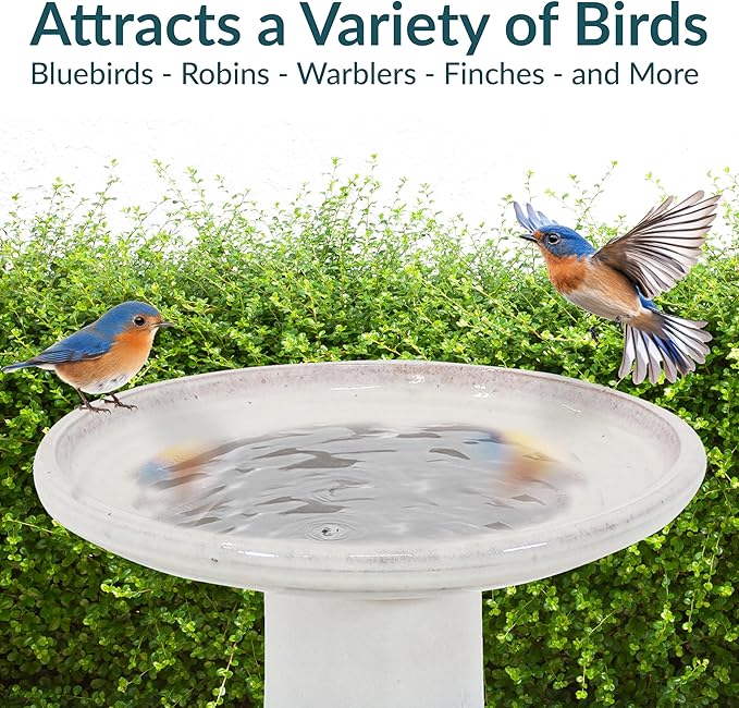 Sunnydaze 21" H Ceramic Bird Bath for Outside - Hand-Painted Outdoor Bird Bath Bowl, UV/Frost-Resistant Finish - Twilight - Classic Pedestal-VerdiqueGarden