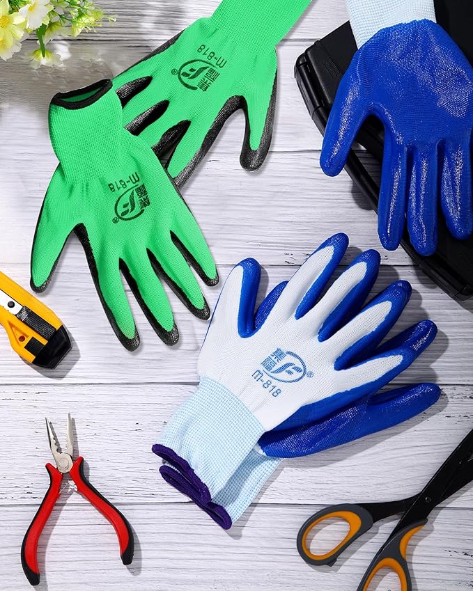 Nuogo 48 Pairs Gardening Gloves for Men Women Rubber Coated Safety Work Gloves Bulk for Gardening Construction Work-VerdiqueGarden