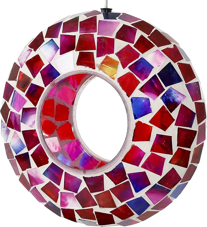 Sunnydaze 6-Inch Glass Mosaic Hanging Bird Feeder for Outdoors - Fly-Through Wild Bird Feeder - Crimson Mosaic-VerdiqueGarden