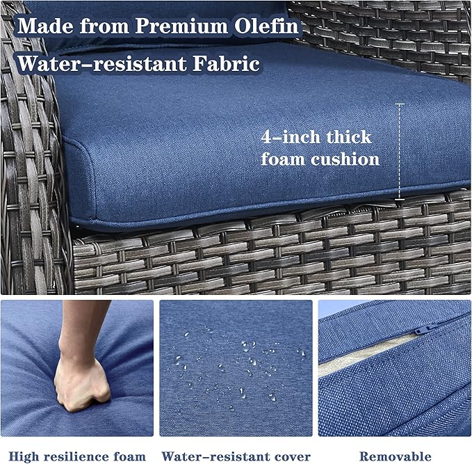 Outdoor Swivel Rcoker Patio Chairs - Outdoor Swivel Patio Chairs Set of 2 Wicker Chair Patio Furniture Sets with Covered Cushion for Porch Deck Balcony Garden, Blue-VerdiqueGarden