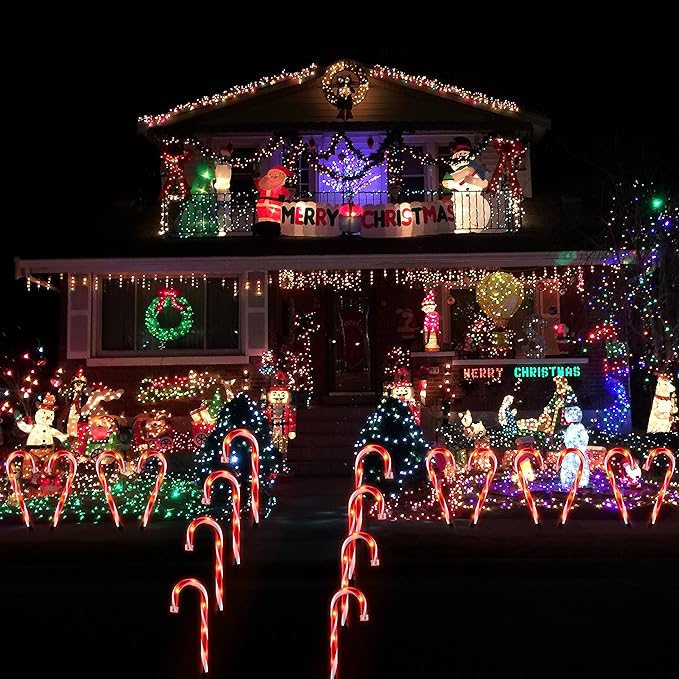 10" Christmas Candy Cane Lights - Set of 10 Pathway Markers Christmas Outdoor Yard Decorations, Xmas Candy Cane Stake Lights for Lawn, Walkway, Garden, Xmas Party Indoor Ornaments-VerdiqueGarden