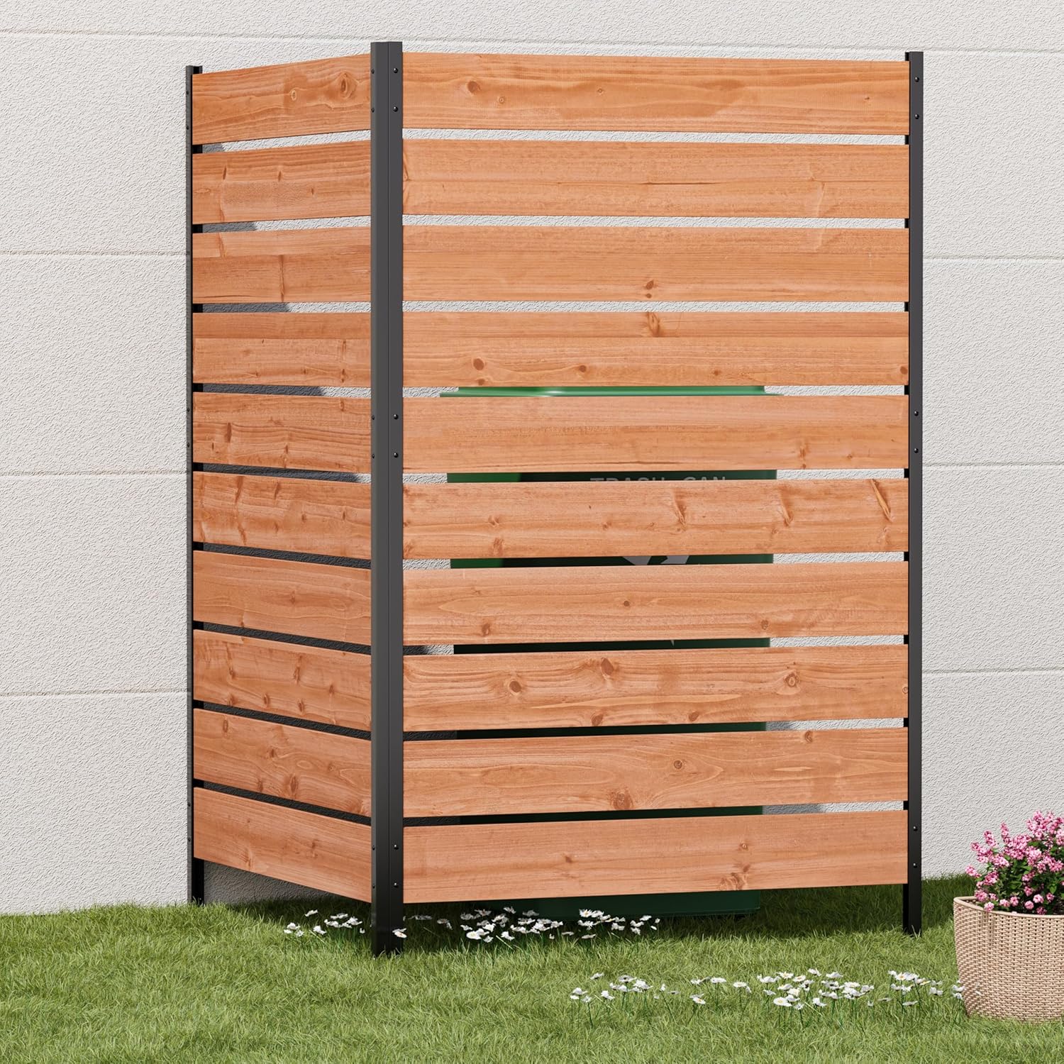 Modern Shade 5' x 3' Wood Privacy Fence Screen (2 Panel) Natural Cedar Wood, Outdoor Privacy Fence Panel for Deck Balcony, Conceals Trash Cans Air Conditioner, Ultimate Fence Privacy Screen-VerdiqueGarden