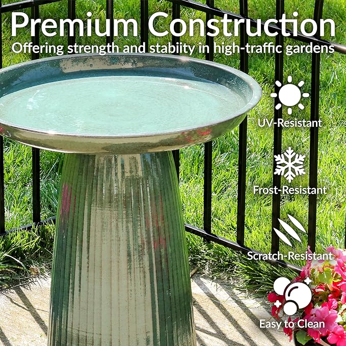 Sunnydaze Gleeful Garden Metal Bird Bath for Outdoors - Large Decorative Iron Birdbath - 23-Inch - Green Glaze-VerdiqueGarden