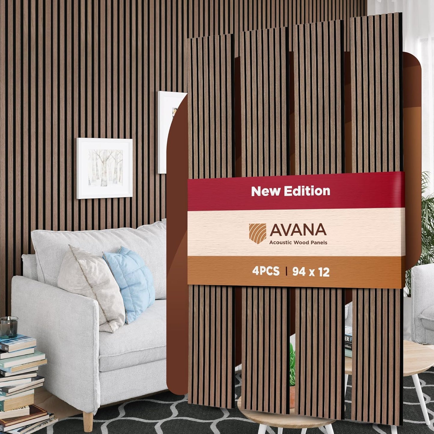 Avana Acoustic Wood Wall Panels – 94.4 X 12.6 Inch Walnut Acoustic Panels 4 PCs – Wall Panels For Interior Wall Decor For Homes, Offices, Studios – Sturdy And Durable Wood Panels For Wall-VerdiqueGarden