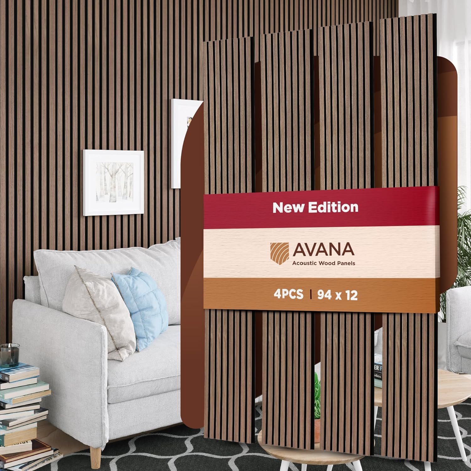 Avana Acoustic Wood Wall Panels – 94.4 X 12.6 Inch Walnut Acoustic Panels 4 PCs – Wall Panels For Interior Wall Decor For Homes, Offices, Studios – Sturdy And Durable Wood Panels For Wall-VerdiqueGarden