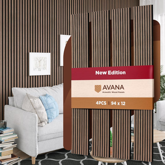 Avana Acoustic Wood Wall Panels – 94.4 X 12.6 Inch Walnut Acoustic Panels 4 PCs – Wall Panels For Interior Wall Decor For Homes, Offices, Studios – Sturdy And Durable Wood Panels For Wall-VerdiqueGarden