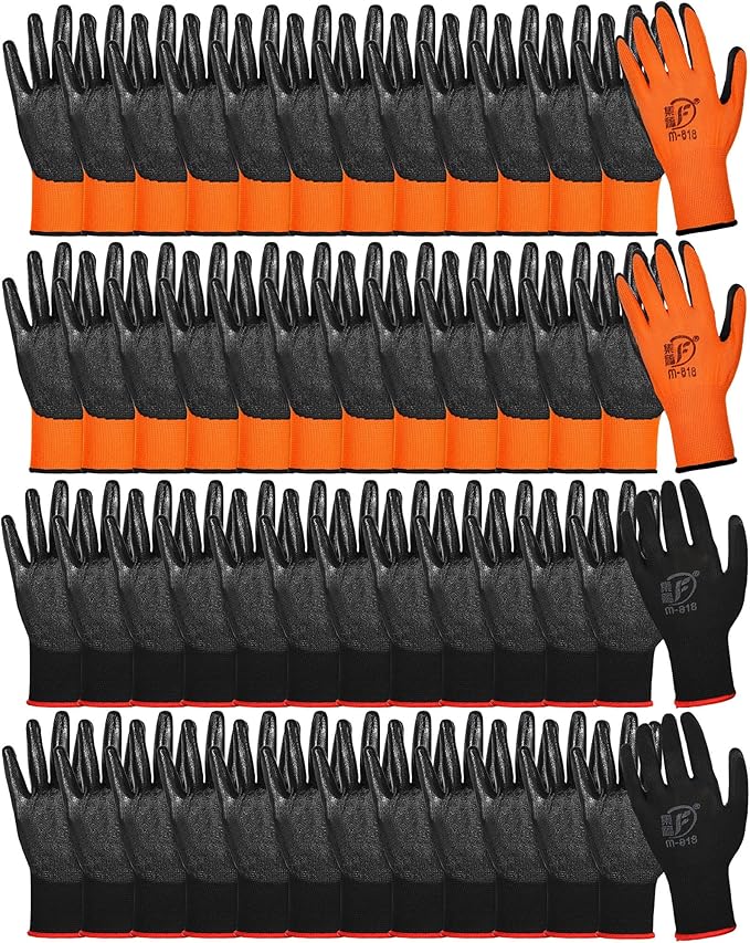 Nuogo 48 Pairs Gardening Gloves for Men Women Rubber Coated Safety Work Gloves Bulk for Gardening Construction Work-VerdiqueGarden
