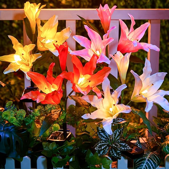 Brightown Solar Lights Outdoor, 4 Pack Solar Garden Lights with Larger & More Realistic Lily Flowers, Waterproof Outdoor Solar Lights for Yard Patio Lawn Pot Decoration-VerdiqueGarden