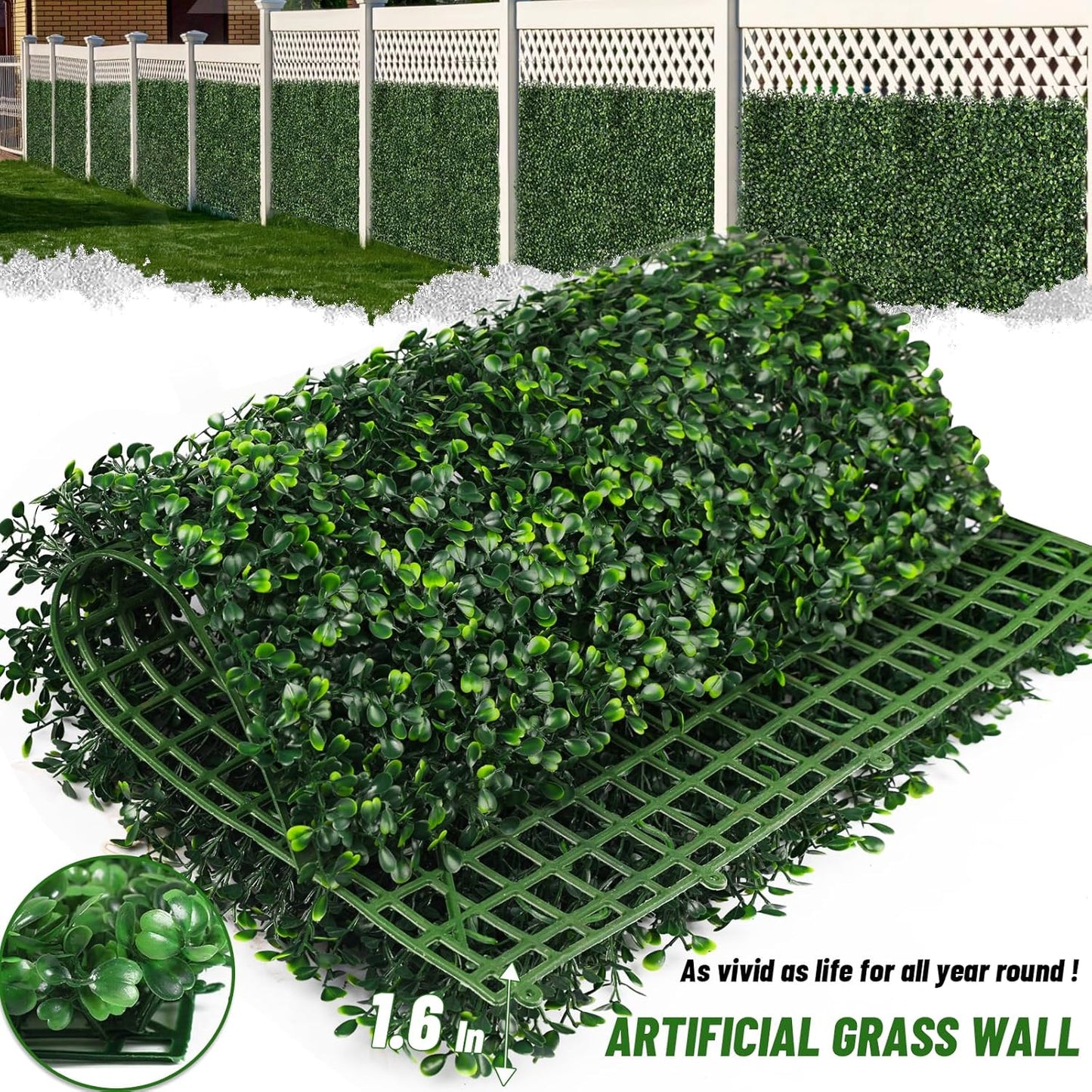 Artificial Boxwood Roll,120x40 in (34 sqft) UV-Anti Faux Ivy Boxwood Hedge Leaf Grass Wall for Patio Balcony Privacy, Garden, Backyard Greenery Wall Backdrop and Fence Decor-VerdiqueGarden
