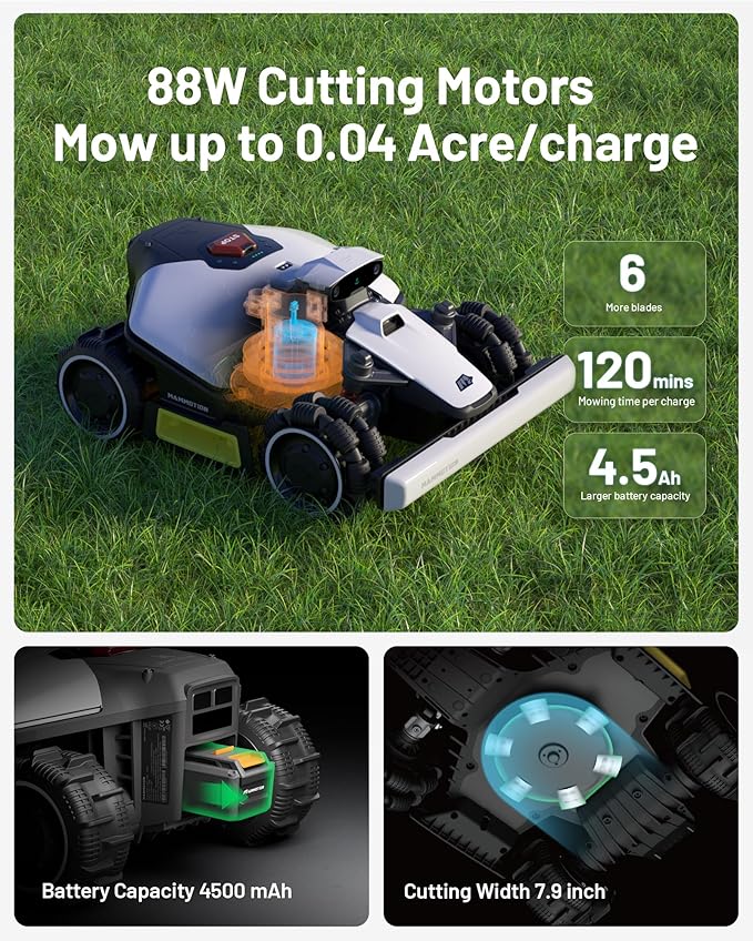 LUBA mini AWD 800 Robot Lawn Mower with 4G for 0.2 Acre, All-Wheel-Drive for 80% Slope, No Perimeter Wire, UltraSense AI Vision+RTK Auto-Mapping, Cutting Height 0.8"-2.6"-VerdiqueGarden