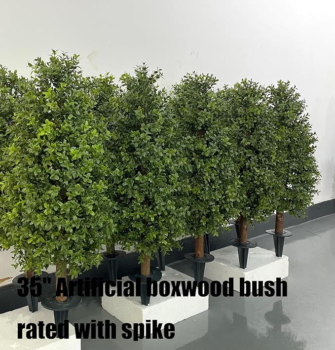3FT Artificial Boxwood Bush Topiary Tree UV Resistance Rated with Spike. Easy to Push in The Ground.Plant Looks Great in a Planter Anywhere. Indoor/Outdoor Decor 2 Pack-VerdiqueGarden