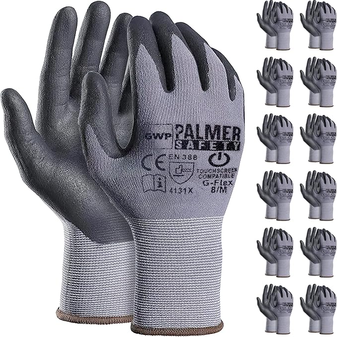 ATERET Work Gloves 12 Pairs Micro-Foam Nitrile Coated Safety Gloves, Seamless Knit Nylon Gloves Home Improvement General Use-VerdiqueGarden