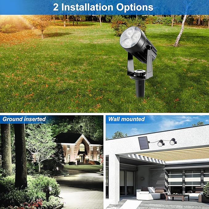 Solar Spot Lights Outdoor, Solar Landscape Spotlights IP65 Waterproof 9.8ft Cable, Auto On/Off Outdoor Wall Lights for Garden Yard Driveway Porch Walkway Pool (1-in-1 6000K Cold White 4 Pack)-VerdiqueGarden