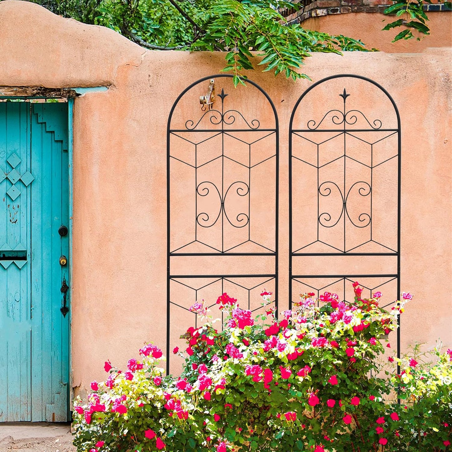 4 Pack Metal Garden Trellis 71" Tall Outdoor Climbing Plant Support for Roses, Flowers, Rustproof Durable Black Galvanized Tube, Lawn Garden Fence Decor Screen (4, Castle-71 H)-VerdiqueGarden