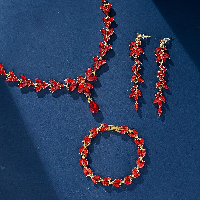 Wedding Jewelry Sets for Bride Bridesmaid Bridal Jewelry Set for Women Wedding Crystal Necklace Earrings Bracelet Set for Party Prom Jewelry