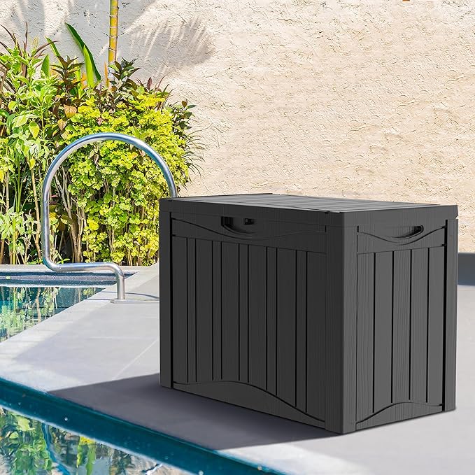50 Gallon Outdoor Storage Box Waterproof Lockable Resin Deck Box Large, Patio Storage Bin for Pool Accessories Cushion Furniture, Garden Tools, UV-Resistant Outside Delivery Black-VerdiqueGarden