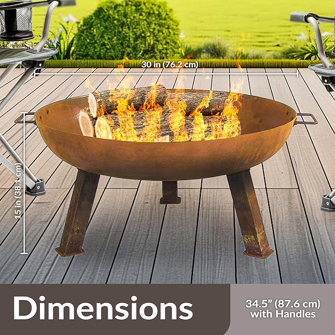 Sunnydaze 30-Inch Cast Iron Heavy-Duty Fire Pit for Outside - Wood-Burning Outdoor Fire Pit Bowl with Handles - Oxidized Finish-VerdiqueGarden