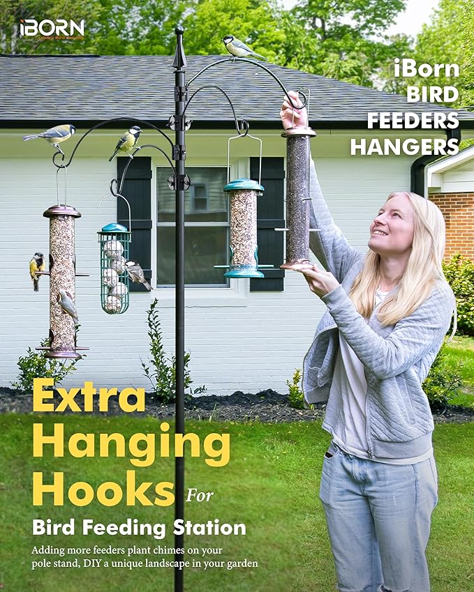 iBorn Bird Feeders Hangers for 1” Pole Stand Station Outdoor Hanging Hooks for Humming Bird Feeders for Outside Plant Hanger Hook Bracket Kit 12.2 Inch Long Metal Hooks for 1 Inch Pole, Pack of 2-VerdiqueGarden