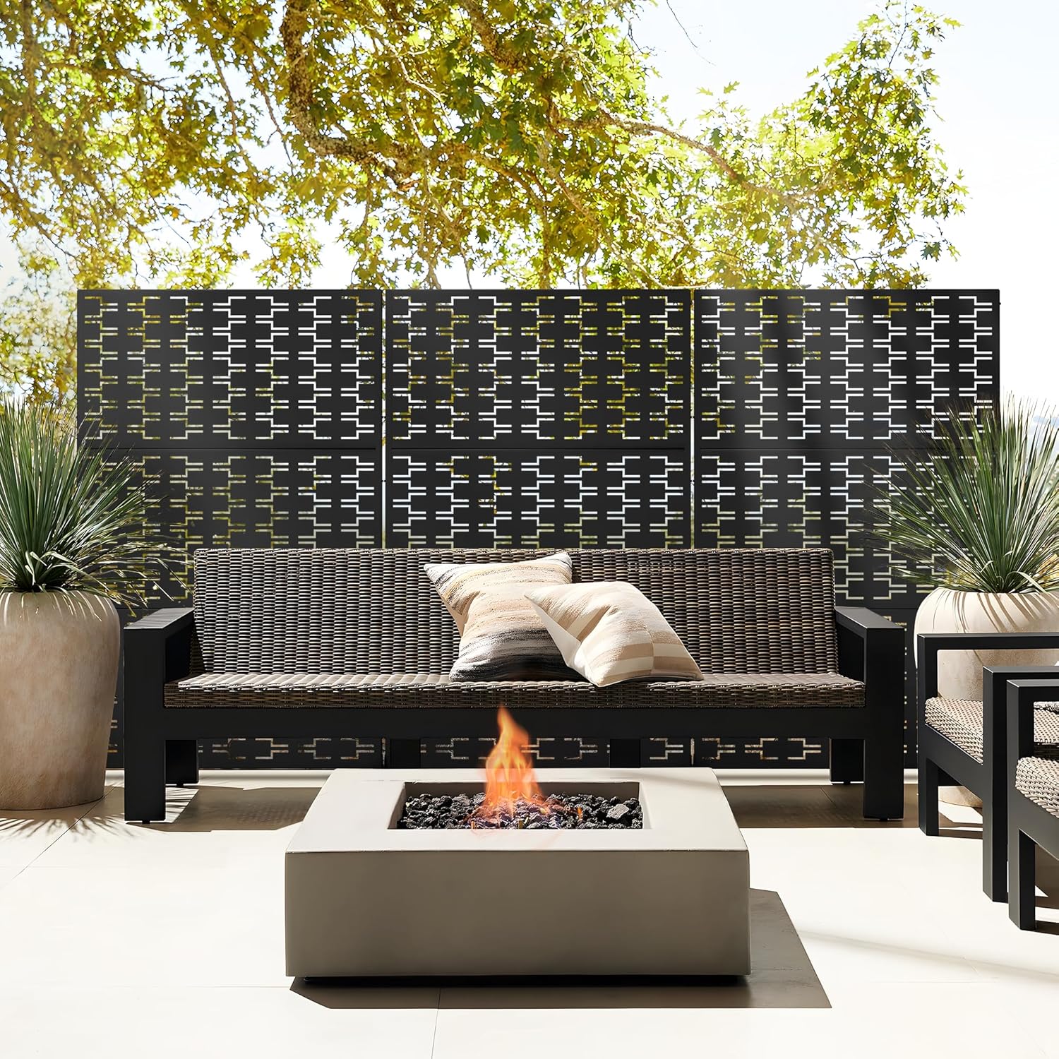 Metal Privacy Screen Outdoor 72" H×47" W, Freestanding Decorative Privacy Screen for Balcony Yard&Garden, Privacy Fence-Black&Brick-VerdiqueGarden