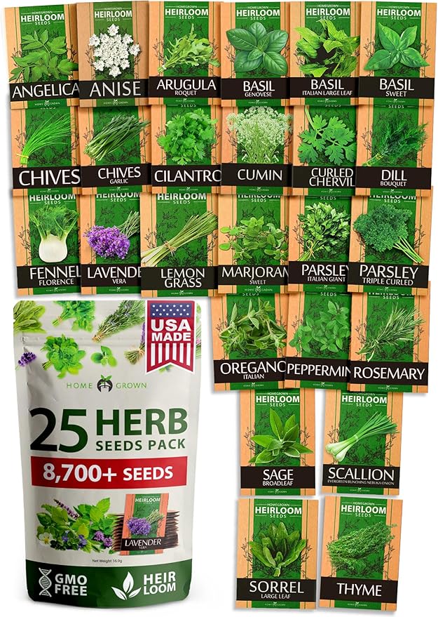 HOME GROWN 25 Herb Seeds for Planting 8,700+ Non-GMO Heirloom Seeds | Extra Large Variety Pack Herb Kit – Indoor Outdoor & Hydroponic | Culinary Seed Set | Grow Your Own Herbs | Gardening Gift-VerdiqueGarden