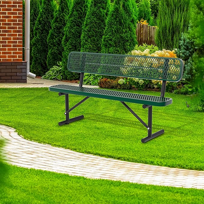 4/6/8 Feet Park Bench for Outside Heavy Duty Metal, Garden Benches Outdoor Bench with Backrest & Portable Frame, for Shopping Malls Stores Parks Patios Decks, Green-VerdiqueGarden