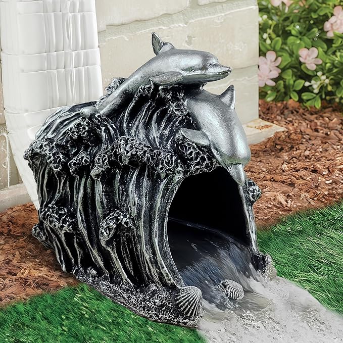 Dolphin Statue 3" x 4" Gutter Downspout Extension,Garden Outdoor Animal Decor Sculpture, Gutter Diverter Rain, Splash Block, Decorative Gutter Extender Diverter Ornament-VerdiqueGarden