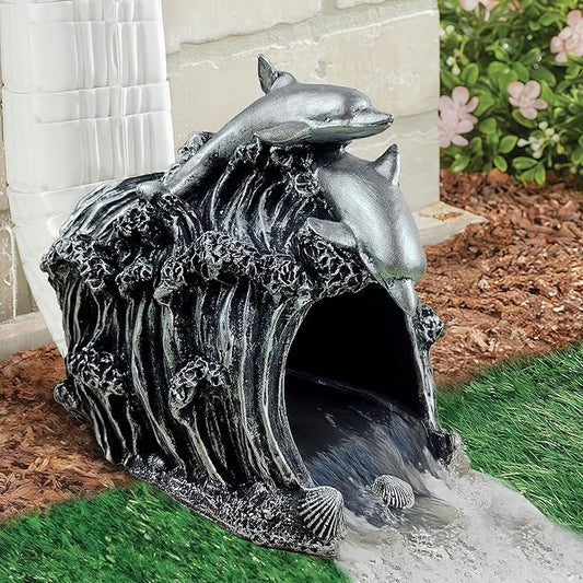 Dolphin Statue 3" x 4" Gutter Downspout Extension,Garden Outdoor Animal Decor Sculpture, Gutter Diverter Rain, Splash Block, Decorative Gutter Extender Diverter Ornament-VerdiqueGarden